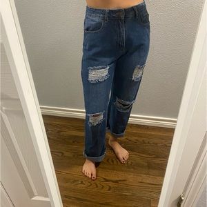 S/4 Dark Wash Ripped Straight Leg Jeans denim distressed high waist/ high rise